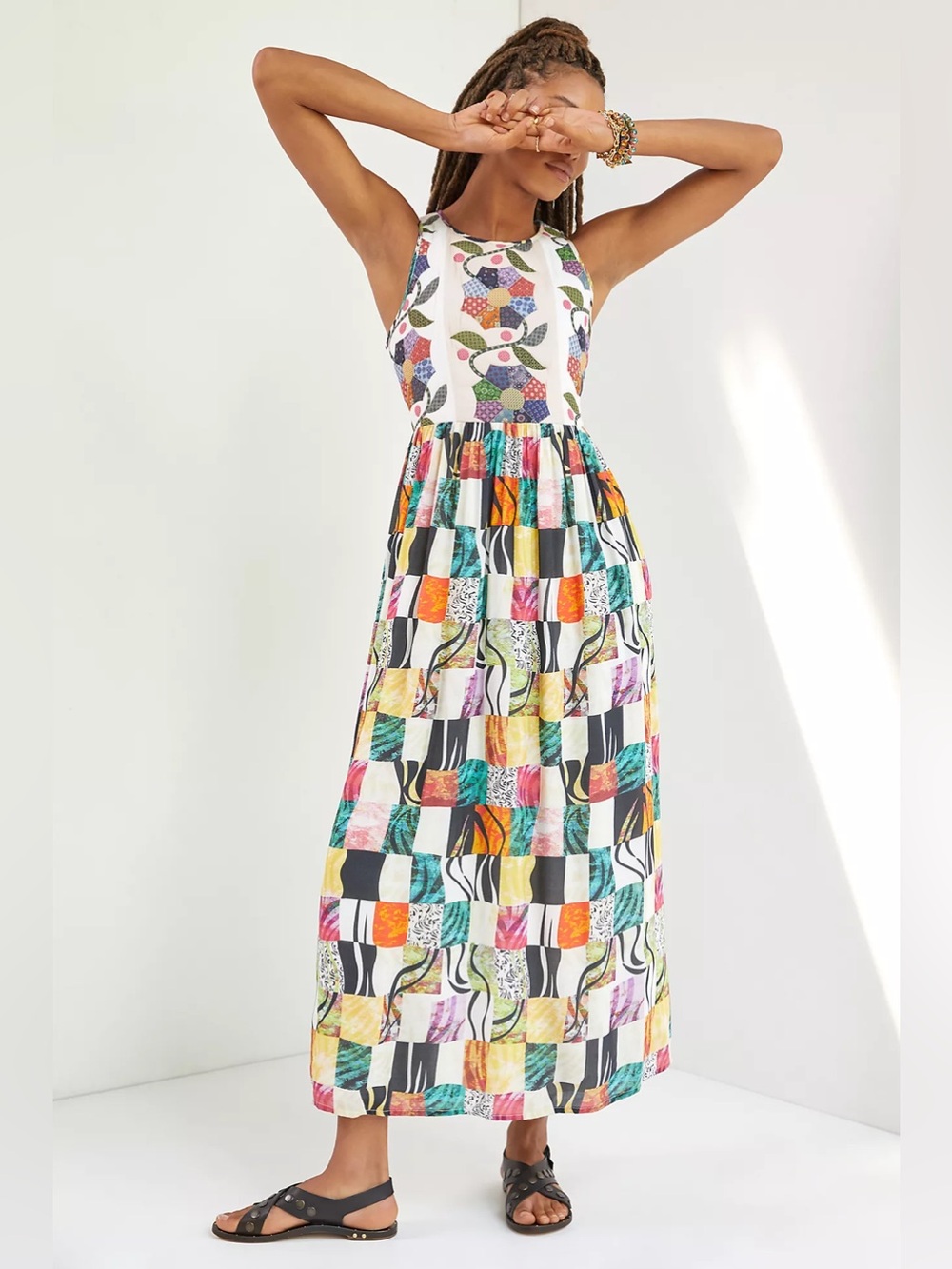 Anthropologie Let Me Be Quilted Patchwork Maxi Dress Multicolor Sz M